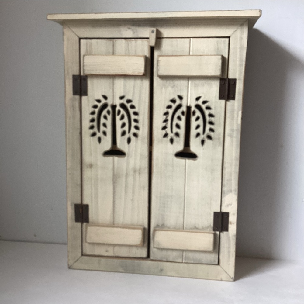 Rustic Wooden Wall Cabinet with Tree Design